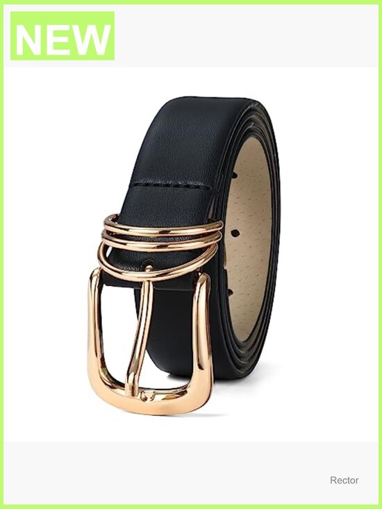 Women\'s Faux Leather Belt with Gold Buckle, Medium Width, Adjustable Fit main image 5